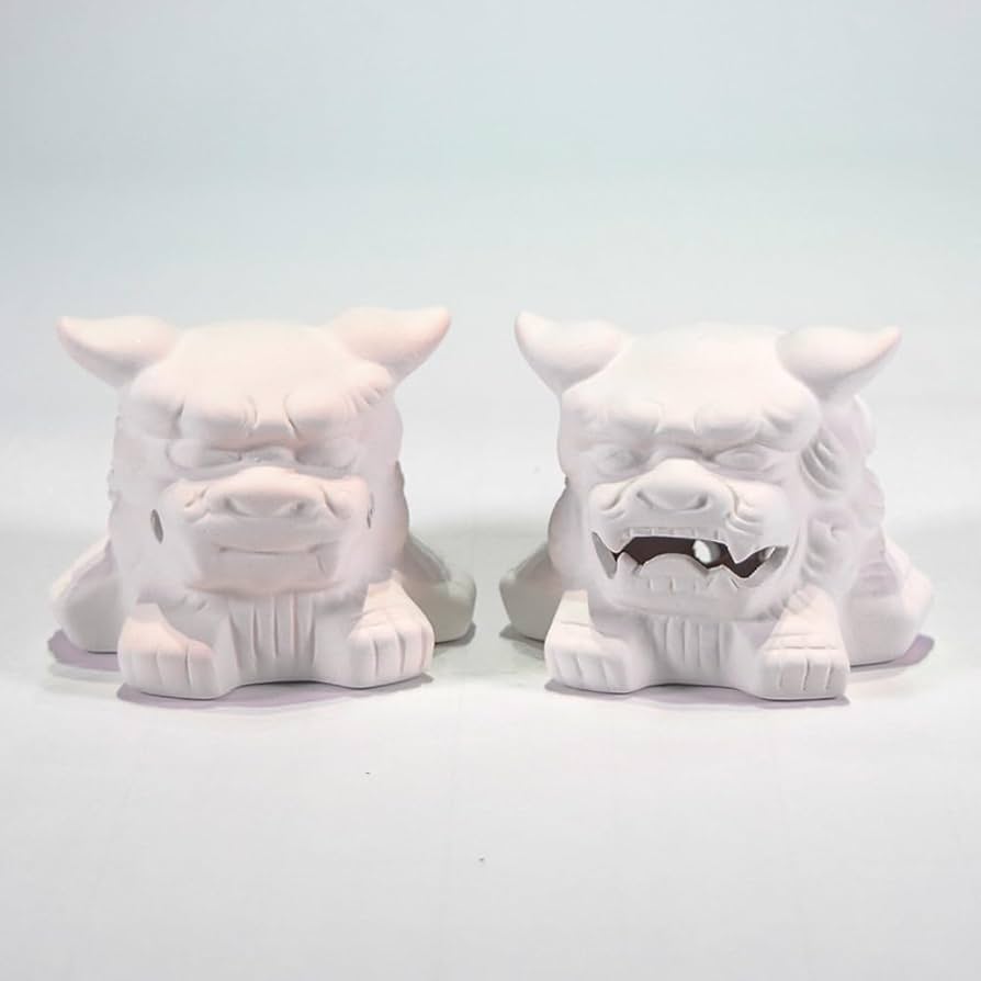 Amazon.co.jp: くば笠屋 シーサー 獅子 素焼きシーサー ペア 絵